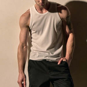 Camiseta sin mangas de algodón blanco sin costuras para hombre, para gimnasio, entrenamiento, fitness, camiseta interior - Product Image 1