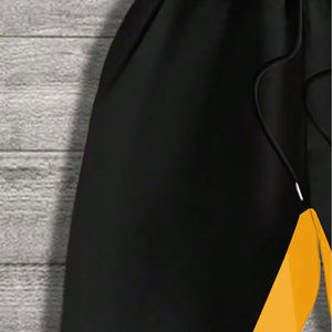 Pantalon de jogging décontracté pour homme, noir et jaune, broderie dragon, taille élastique avec cordon de serrage, en polyester mi-lourd, idéal pour l'automne - Product Image 5