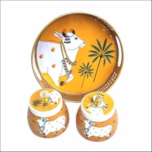 Pot en métal Pichwai artisanal avec plateau, finition vintage, style traditionnel, récipient décoratif, décoration intérieure - Product Image 3