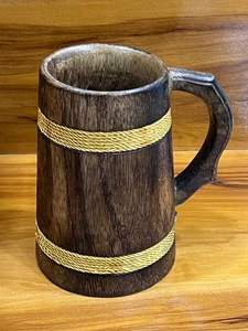 แก้วเบียร์ไม้  ภาชนะใส่เครื่องดื่มรักษ์โลก  งานฝีมือคลาสสิกพร้อมหูจับ สำหรับใช้ในบ้าน  งานหัตถกรรมไม้ - Product Image 4