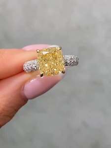 Luxury <b>Cushion</b> Cut Vivid Yellow 3.01CT Diamond Cocktail Ring Lab Grown 14K White Gold IGI Certified Engagement Gift <b>For</b> Lovers - Product Image 1