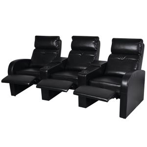 Sofá Reclinable de 3 Plazas en Cuero Sintético Negro con Reposapiés Ajustables - Product Image 2