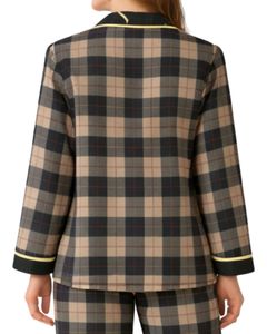 Ensemble de pyjama pour femmes en coton doux à carreaux beige et noir, manches longues, boutonné, vêtements de nuit, ensemble de deux pièces, ensemble confortable pour se détendre - Product Image 3