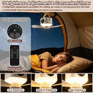 Lanterna da Campeggio LED 2-in-1 con Telecomando, 4 Velocità del Vento, 3 Livelli di Luminosità, Funzione Timer, Ventilatore Ricaricabile 7200mAh - Product Image 4