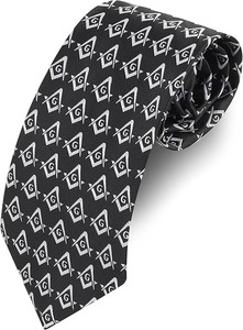 Corbata Masónica Pequeña con Diseño de Cuadrado y Compás - [Azul y Blanco] Aproximadamente 56 Pulgadas de Largo y 3 Pulgadas de Ancho Hecha de Poliéster - Product Image 3