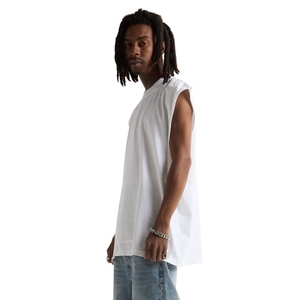 Débardeur blanc personnalisé en coton épais, coupe oversize à épaules tombantes, pour homme, style vintage décontracté, vierge - Product Image 3