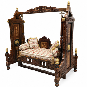 Modern Style Antique Look Teak Wooden Jhula Home Royal <b>Swing</b> Set Hand Carved with Walnut Finish Traditional Look for Homes USA - Product Image 5