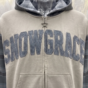 Sweat-shirt à capuche zippé Snowgrace, manches à carreaux, polaire, unisexe, veste d'hiver décontractée, logo brodé sur le devant, coupe classique - Product Image 6