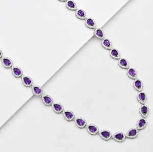Collar de tenis Varda de amatista púrpura natural en forma de pera de 6x4mm, 16 pulgadas, 25 gramos, con par de pendientes de plata de ley 925, joyería elegante - Product Image 4