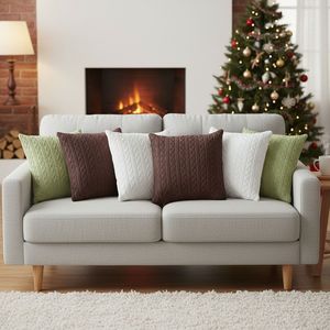 SOGA Ensemble de 6 housses de coussin en tricot torsadé de 45 cm – Luxe et fraîcheur pour canapés de salon – Pur et élégant - Product Image 6