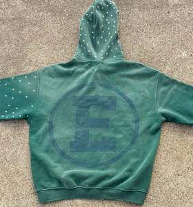 Custom Vintage Effect Full Zip Hoodie with Decorative Stud Embellishment and Tonal Graphic Artwork Relaxed Fit Premium Hoodies - Product Image 4
