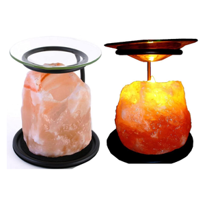Lampe à huile aromatique en sel de roche rose de l'Himalaya avec bougies, porte-thé/brûleur de cire, bougie chauffe-plat avec support métallique et plat en verre - Product Image 2