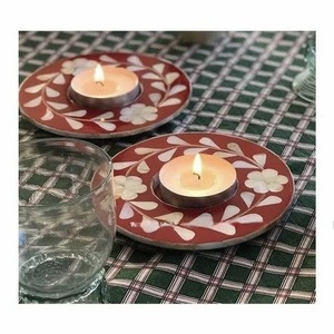 Base para velas de té con incrustaciones florales de ILAHI, hecha a mano, ecológica, redonda, para mesa, hogar, bar, hotel - Product Image 2