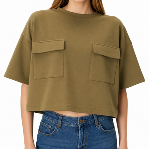 T-shirt court moderne pour femme, décontracté et contemporain, en coton, vêtement de mode élégant, qualité supérieure, style urbain - Product Image 3