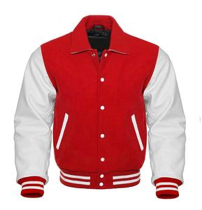 Stylish Men's and Women's Varsity Jacket with Collar Finished Cow Skin Leather Sleeves & Wool Body Plus Size Baseball Jacket - Product Image 1