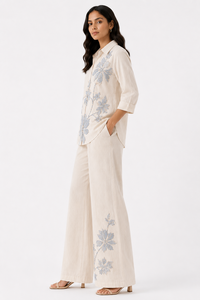 Women's Fashion Co-Ord <b>Set</b> | Embroidered full Sleeve Shirt & Palazzo Trousers - Product Image 3