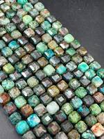 Perles de pierre turquoise naturelle, forme cube facetté, couleur changeante, gemme marron, qualité AA+, certifiées par un tiers pour la bijouterie