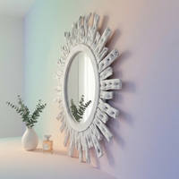 Miroir mural rond en bois de style rustique, effet soleil, décoratif, style côtier bohème, pour salon, entrée, chambre et villa