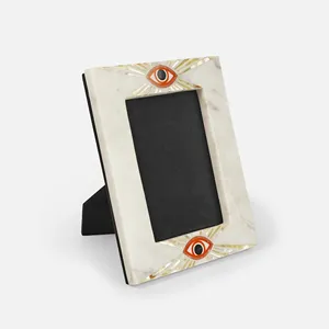 High Quality Handmade White Marble <b>Photo</b> <b>Frame</b> with <b>Black</b> Strips Natural Stone Design for Luxury Home Decor Office Display - Product Image 2