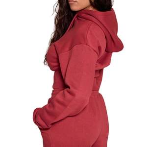 Ensemble survêtement décontracté 2 pièces pour femme : crop top à capuche et pantalon jogger taille haute, couleur unie, vente en gros - Product Image 5