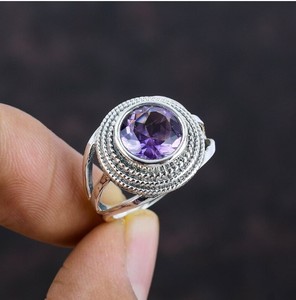 Natural <b>Amethyst</b> 925 Sterling <b>Silver</b> Handmade Vintage Boho Purple Gemstone Wedding Party Bezel Setting Signet <b>Ring</b> Unisex - Product Image 5