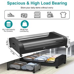 2 Confezioni di Contenitori per Organizzazione Sotto il Letto con Coperchio Trasparente e Chiusura a 360 Gradi, 42L/11Gal, Cassetti Scorrevoli per Organizzare Vestiti - Product Image 3