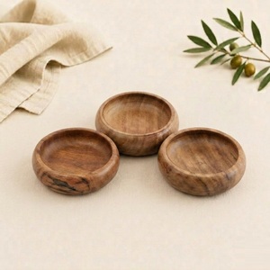 Plateau de service artisanal en bois d'acacia avec 3 bols à trempette – Design moderne et écologique – Ensemble de condiments pour apéritifs et fêtes à domicile - Product Image 2