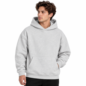<b>Men</b> Winter Plain Fleece Pullover Hoodie with Front Pouch Pocket Dropped Shoulders Ribbed Cuffs Regular Fit for Apparel Sourcing - Product Image 1