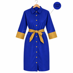 ชุดเดรสสีน้ำเงิน Cosh International Sorority Sisterhood พร้อมแขนเสื้อและเข็มขัดสีทองตัดกัน ความยาวระดับกลาง เหมาะสำหรับใส่ทำงาน - Product Image 1