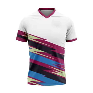 Maillot de football pour homme de qualité supérieure, col en V, imprimé géométrique, évacuation de l'humidité, manches courtes, coupe athlétique, toutes saisons, polyester sublimé - Product Image 1