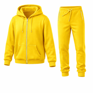 Men Yellow Zip Up <b>Hoodie</b> Jogger Tracksuit Set Gym <b>Workout</b> Fitness Training Sportswear Custom Logo Supplier - Product Image 1