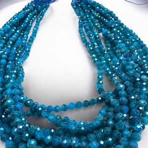 Neon Apatite 4.5mm Faceted Round Beads <b>Blue</b>/Teal Color Third Party Appraisal Ready to Ship for <b>Necklace</b> Making - Product Image 5