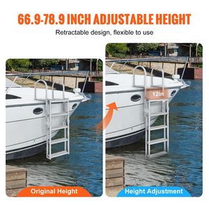 Scaletta Retrattile in Lega di Alluminio a 5 Gradini, Capacità di Carico 350 Libbre, Regolabile da 66.9FT a 78.9FT per Pontone - Product Image 3