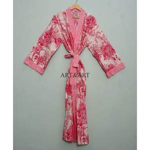 Kimono de algodón de alta demanda, túnica de playa, vestido tipo kimono de algodón, vestido kimono de algodón estampado a bloques para hotel y playa - Product Image 1