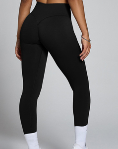 High Waist Full Length Black Knitted Women <b>Leggings</b> Stretchy Breathable Sporty Style All Seasons Seamless Spandex Nylon - Product Image 2