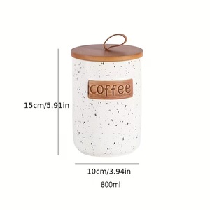 Ensemble de pots de rangement de cuisine à finition mouchetée avec couvercle en bois et étiquette en relief, organisateur de comptoir moderne pour thé, café et sucre - Product Image 5