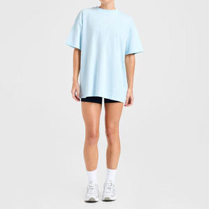 Women Oversized Solid Color Cotton T-Shirt Crew Neck Loose Fit Regular Sleeve Breathable All Seasons Jersey Knitted - Product Image 1