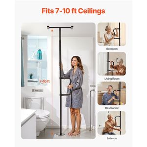Siyah 7-10 Ft tavan banyo güvenliği güvenlik direği kaymaz eğri kolu 300 Lbs kapasite yerden tavana Transfer banyo tutamağı - Product Image 2