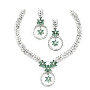 Conjunto de Collar y Pendientes de Flor Chapados en Oro con Circones, Joyería Clásica de Boda para Mujer, Imitación de Perlas y Piedra Azul, Conjuntos de Joyería de Aleación - Product Image 1