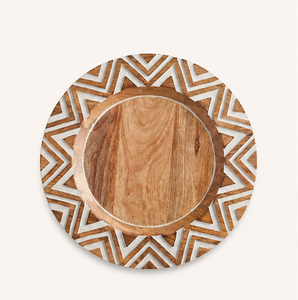 Handcrafted Mango Wood Charger <b>Plate</b> with White Geometric Resin Inlay Premium Round Dinnerware Underplate for Luxury Table <b>Decor</b> - Product Image 5