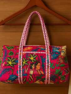 Vintage Block Print Quilted Cotton Duffle Bag Travel Bag <b>Luggage</b> Bag Custom Recycled Export Manufacturer B2B Handcrafted Art - Product Image 2
