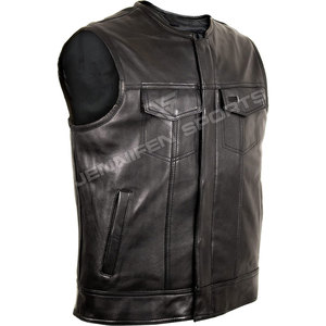 Wholesale Custom High Quality Men's Casual Breathable Winter Handmade Genuine Cow Hide Leather Motorcycle Biker Vest - Product Image 2