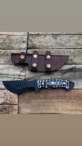 Cuchillo de hoja fija hecho a mano, acero con alto contenido de carbono, punta de gota, borde serrado, mango de micarta, para caza, uso exterior, OEM, bricolaje - Product Image 3