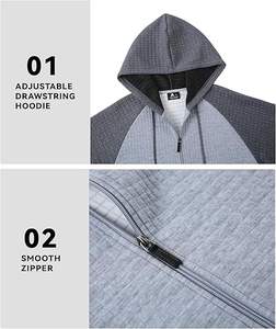 Sudadera con capucha a cuadros para hombre, con cierre de cremallera, ligera, de manga larga, con cordón ajustable, informal, deportiva, con bolsillo. - Product Image 4