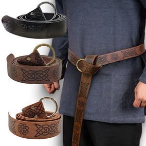 Ceinture en cuir médiévale Viking, ceinture de chevalier gaufrée pour LARP, cosplay, costume de foire Renaissance, accessoire - Product Image 2