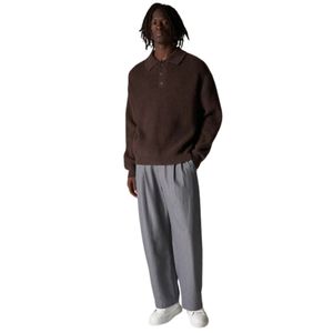 Suéter Polo de Manga Larga para Hombre, Tejido Waffle, Color Marrón, Cuello con Botones, Estilo Casual, Mezcla de Algodón con Textura Suave, OEM Personalizado - Product Image 6