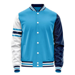 Chaqueta de Béisbol Personalizada Unisex para Adultos, de Poliéster, Azul, Blanco y Marino, con Mangas a Rayas y Botones, Ropa Deportiva - Product Image 1