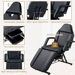 Idraulico Salon Tatuaggio Sedia Due Vassoi a 3 sezioni del letto del viso regolabile attrezzature di bellezza per il barbiere Spa per il massaggio - Product Image 4