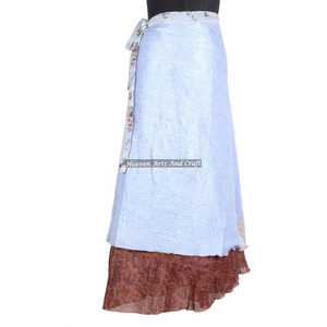 Beautiful Color Vintage Silk Magic <b>Wrap</b> Around Long <b>Skirt</b> 2 Layer Reversible Magic Silk Saris <b>Wrap</b> Long <b>Skirt</b> Silk Sari Fabric - Product Image 4