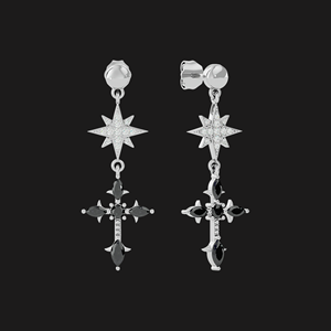 Luxury Moissanite Star Cross Drop <b>Earrings</b> <b>Black</b> Marquise Stone 925 Silver Dangle <b>Earrings</b> Elegant Unisex Statement Jewelry Gift - Product Image 5